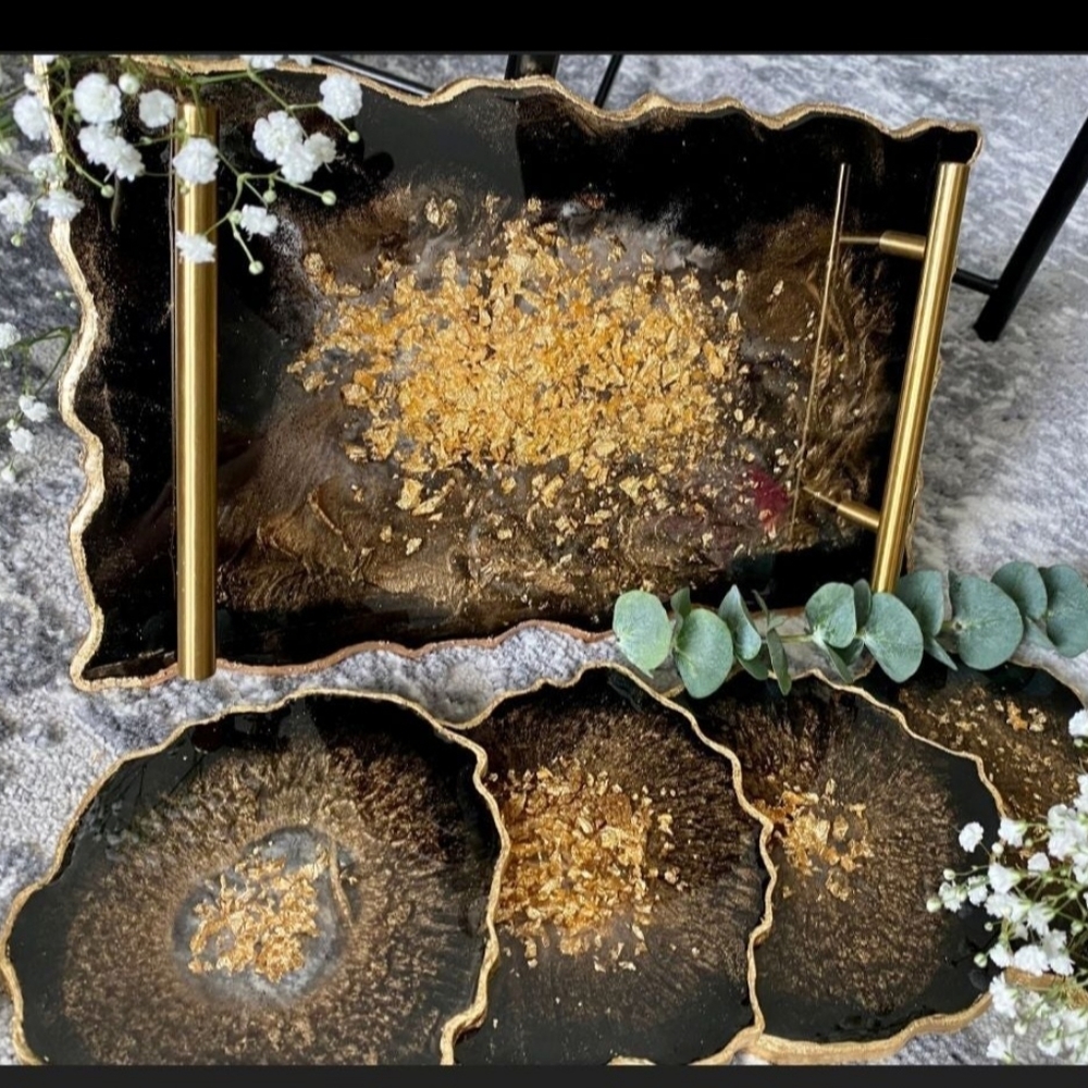 Beautiful Handmade resin tray set.